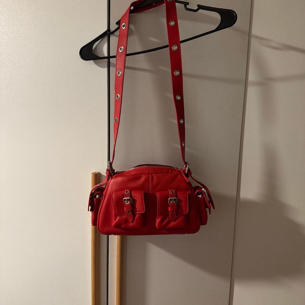 Free people leather buckle bag red NWT